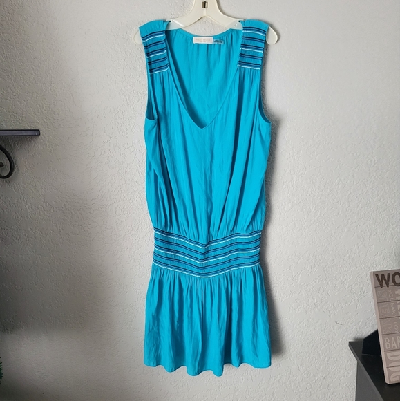 Ramy Brook Dany VNeck Sleeveless Embroidered Mini Dress Smocked Drop Waist Large - Picture 2 of 11